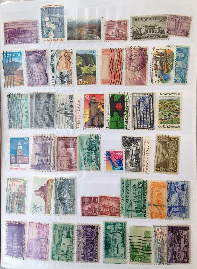 100 шт./лот американские бывшие в использовании почтовые марки с почтовым знаком для сбора из США