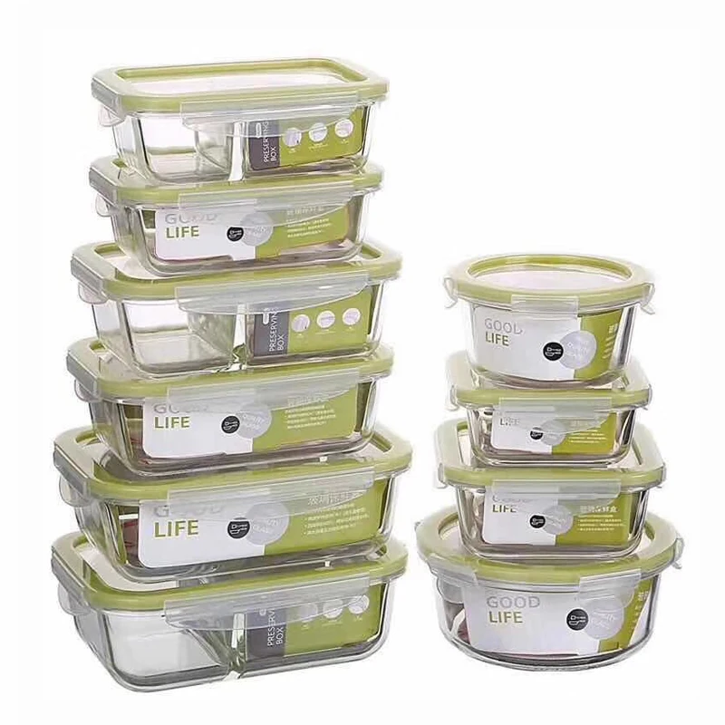 Aquecimento do Forno de Microondas Prova de Fugas de Vidro Caixa de Almoço Caixa de Alimentos Recipiente de Alimento Refrigerado Selado à Bento Borosilicato Transparente