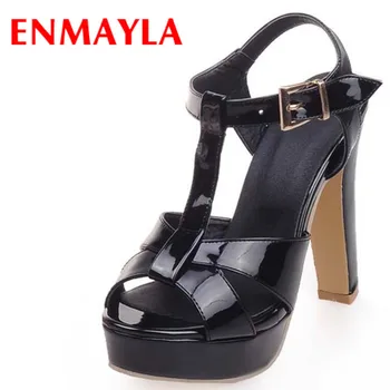 

ENMAYLA NEW Gladiator Sandals Women High Heel Sandals Platform Shoes 12cm Heels Women Wedding Shoes T-Strap Star with Shoes