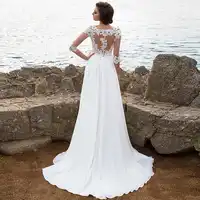 2019 strand Hochzeit Kleider Scoop Reich Applique Brautkleider Garten Vestidos De Novia Plus Größe ZA01 Illusion Seite Split
