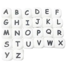 Шт. 100 шт. силиконовые Алфавит бусины DIY имя на ребенка соски цепи зажимы Прорезыватель 12 мм Cube жевание бусина буква цепочки и ожерелья Прорезыватель игрушка