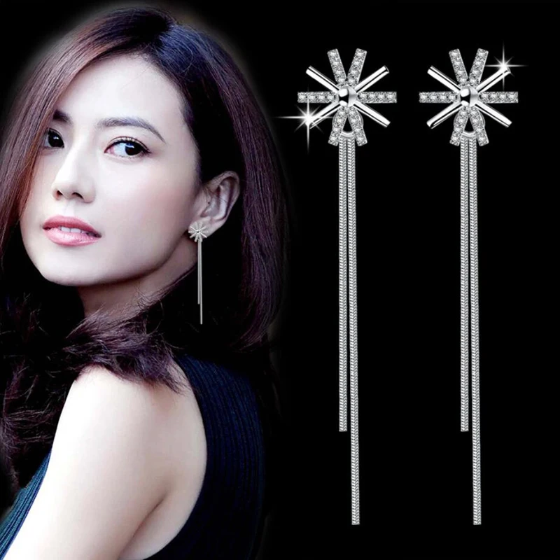 

Trendy 925 Silver Earrings For Women Jewelry Exquisite Micro-Inlay Zircon Flower Long Tassel Earring Girl Valentine's Day Gifts