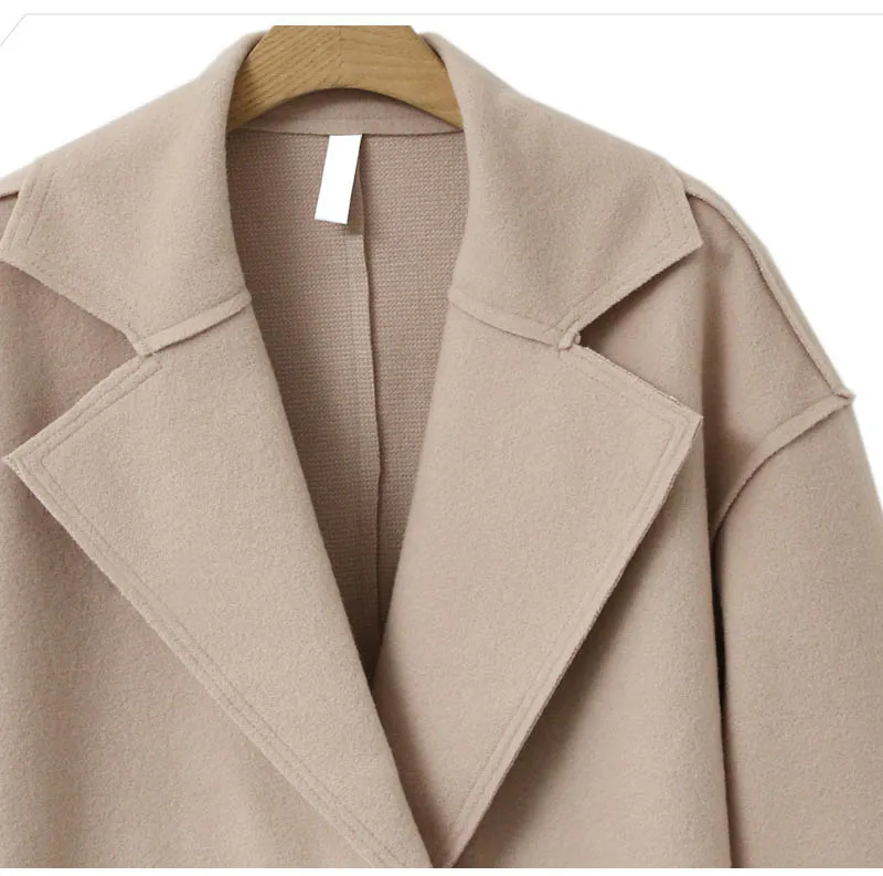 NORMOV осеннее Женское пальто Harajuku уличная Корейская бархатная куртка шерстяное пальто женское однотонное пальто с отложным воротником и широкой талией