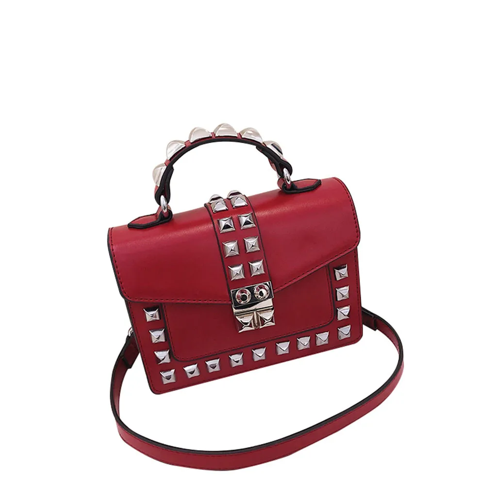 Женские кошельки и сумочки, женская сумка через плечо, винтажная модная маленькая квадратная сумка на одно плечо с заклепками - Цвет: Красный