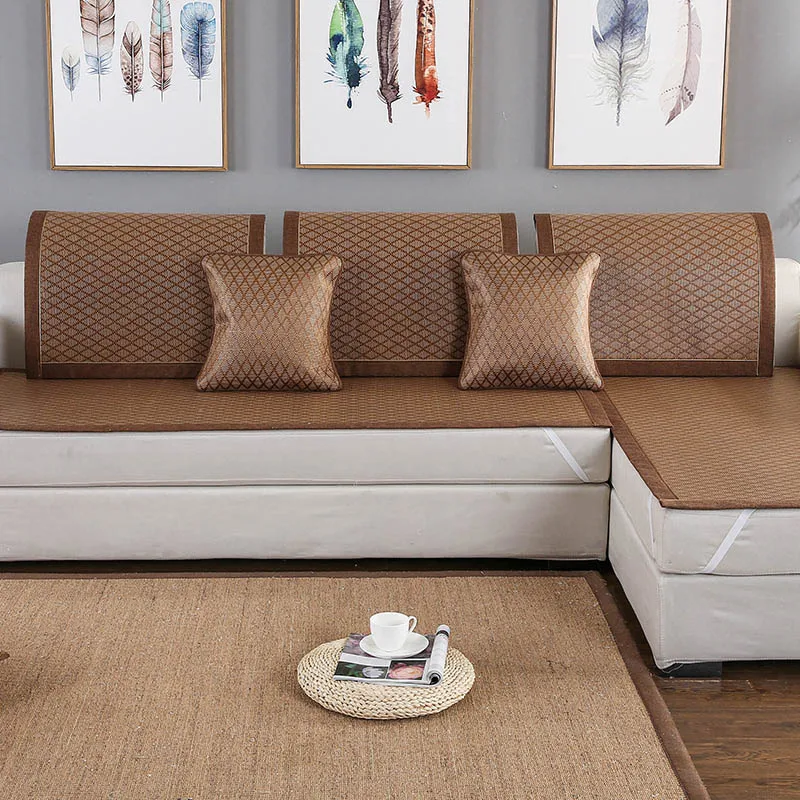 

Summer Cooling Geometric Pattern Mat Rattan Sofa Cover Breathable Non-slip Modern Home Textile Sofa Towel For 30 Sizes
