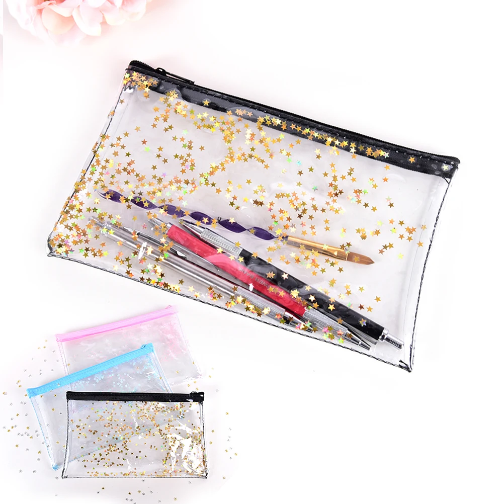 1PCS 3Colors Women Laser Transparent Jelly Star Sparkling Cosmetic Bag Cases PVC Makeup Bags