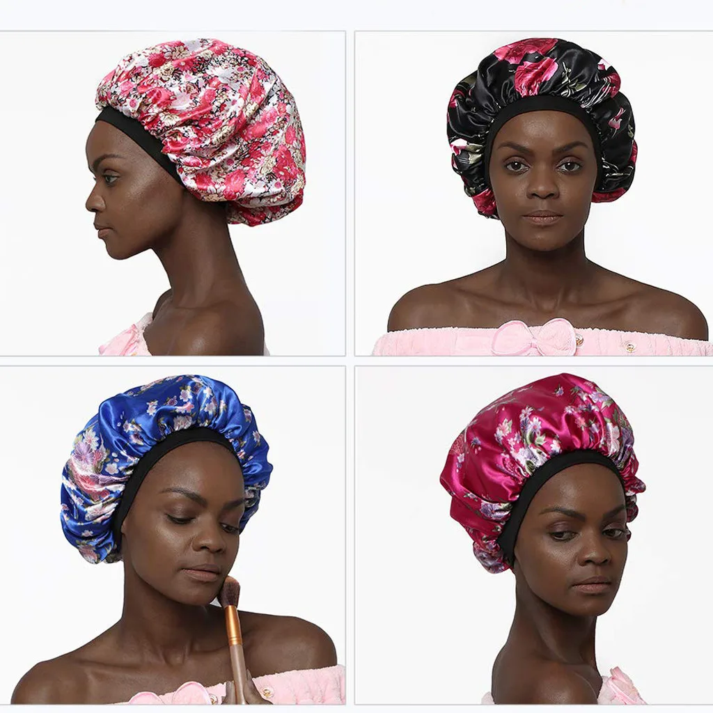 

New arrival Soft Silk Hair Bonnet with Wide Band Comfortable Night Sleep Hat Hair Loss Cap#4.8