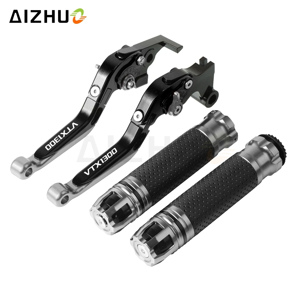 Motorcycle Brake Clutch Lever Extendable+Handle Grips Handlebar For HONDA VTX1300 VTX 1300 2003-2008 2004 2005 2006 2007 - Цвет: gray