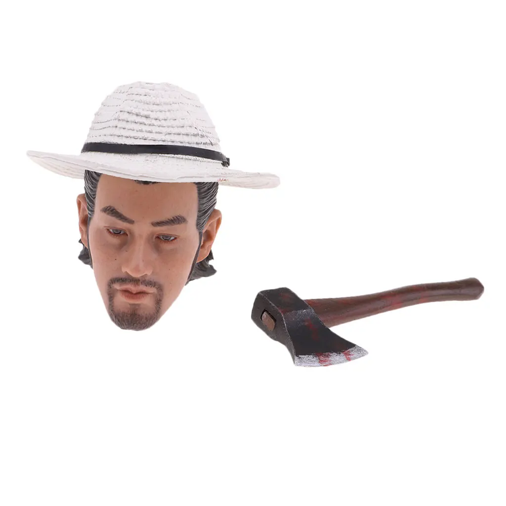

1/6 Scale Male Asian Man Head Sculpt Carving Model with Hat for 12'' Hot Toys/Phicen/Kumik Body Action Figures Doll Accessories