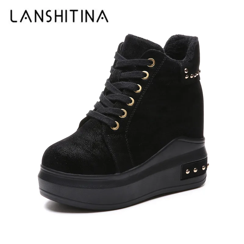 

New 2018 Women Platform Wedge Keep Warm Fur Snow Boots 1 CM High Heel Autumn Ankle Boots Height Increasing Woman Outdoor Sneaker