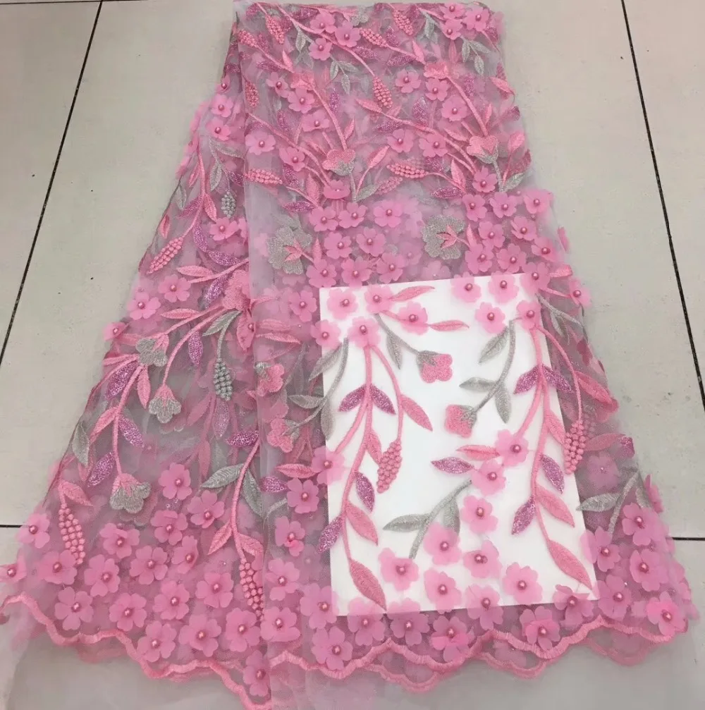 

2018 Latest French Nigerian Laces Fabrics High Quality Tulle African Laces Fabric Wedding Dress 3D Flower Lace Fabric