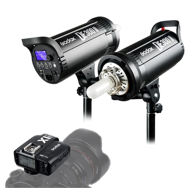 

Godox 2x DE300II 300Ws + X1 Transmitter Trigger 2.4G Studio Flash Light Lighting Kit Photography Strobe 300W Lamp Head Set