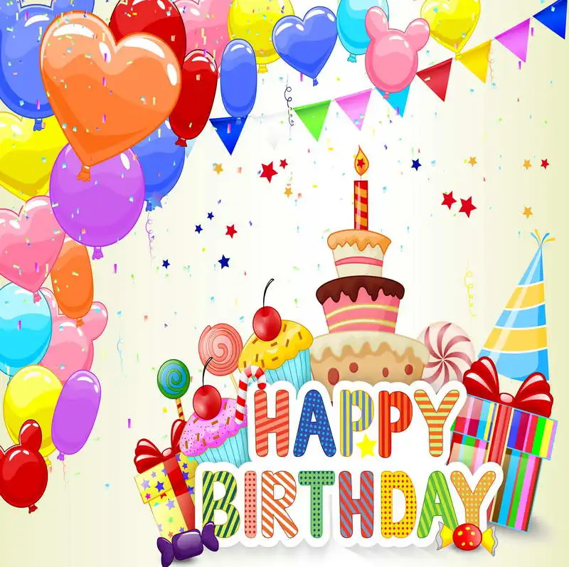 

8x8FT Happy Birthday Candy Castle Palace Ice Cream Balloons Flags Custom Photo Studio Background Backdrop Vinyl 240cm x 240cm