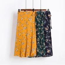 Весенние женские винтажные с пляжным цветочным принтом длинные шифоновые юбки летние элегантные макси юбки в стиле бохо с высокой талией юбка со шнуровкой 057
