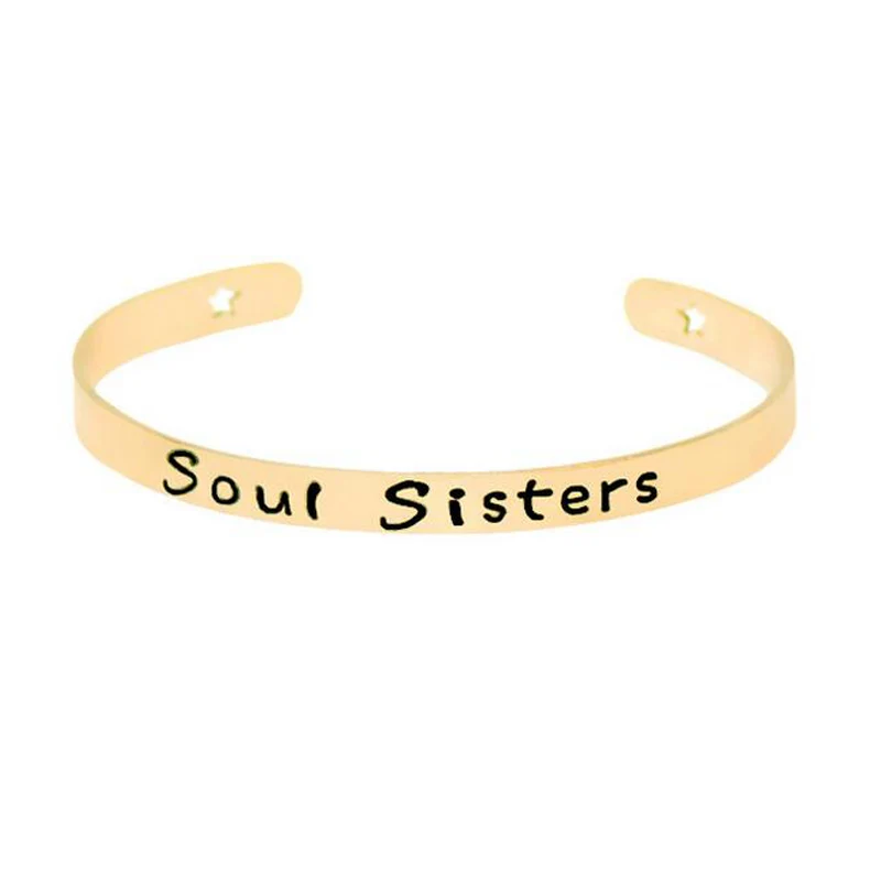 

Silver Rose Gold Open Cuff Bangle Soul Sisters Women Bracelet Engraved Words Bracelet Bangle Jewelry