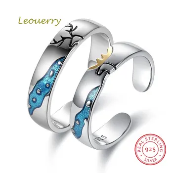 

Leouerry 925 Sterling Silver Elk Antlers Couple Rings Elegant Enamel Process Lovers Rings Female Jewelry Gift