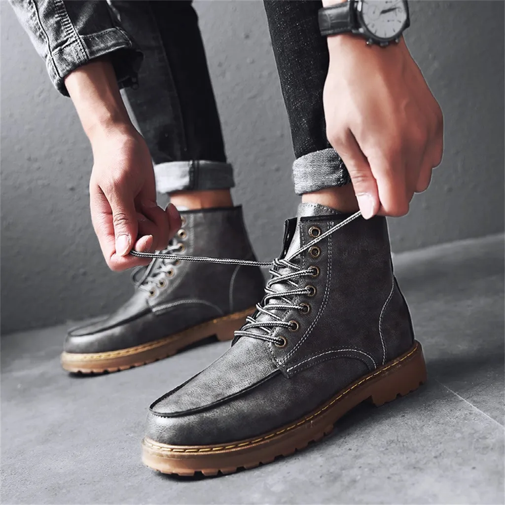 Casual Round Toe Ankle Boots Men Fashion Motorcycle Boots Men Waterproof Retro Autumn Boots Men NEW Arrival