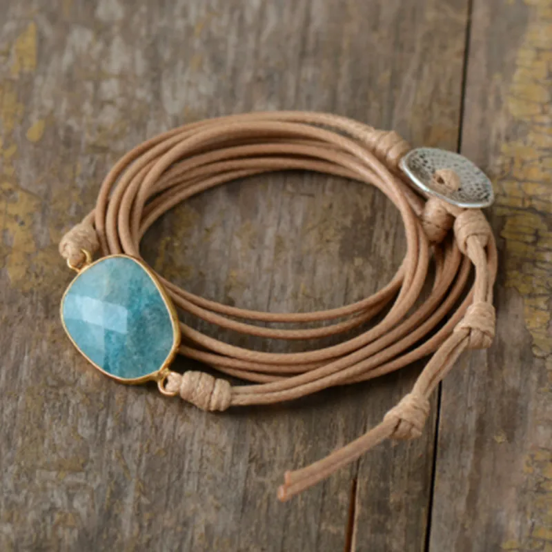 

High End Wrap Bracelet Natural Stones Amazonite Boho Long Friendship Bracelet Statement Bracelets Women Gifts Dropshipping 2019