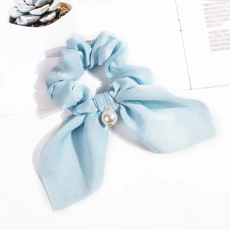 1PC Pearl Hair Rope Gifts Unique Elastic Wedding Graceful Flower Print Hair Accessories Adjustable Cute Polyester 23 Colors