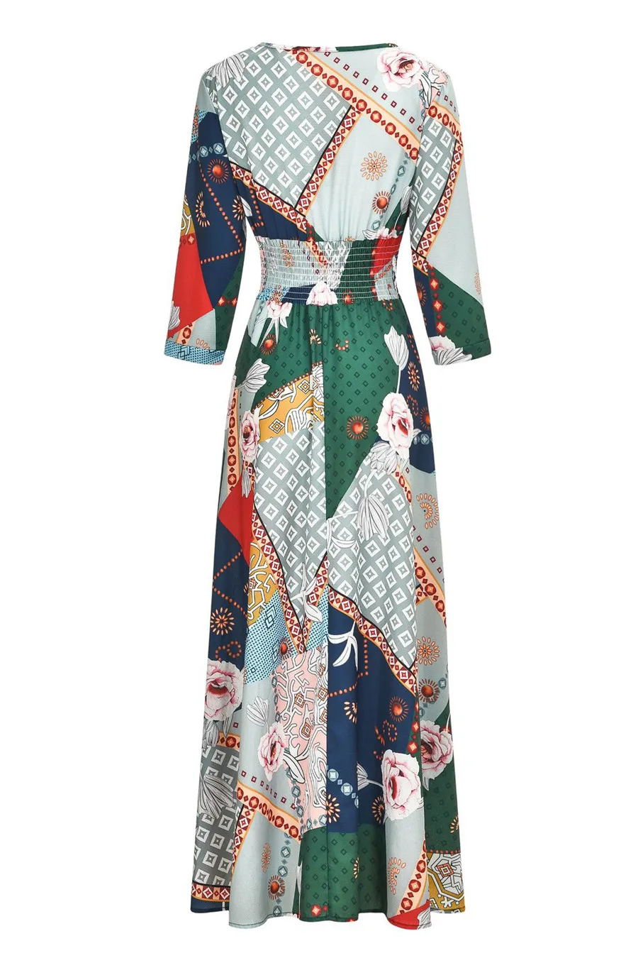Gladiolus 2019 Spring Summer Dress Women 34 Sleeve V Neck Sexy Floral Print Bohemian Women Maxi Dress Long Beach Ladies Dresses (13)