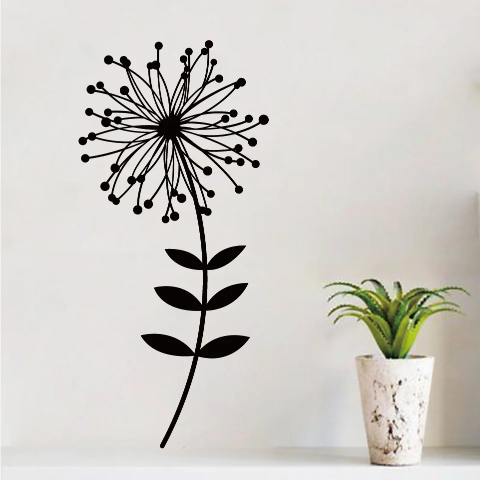Sunflower with Dot Leaves Vinyl Wall Sticker Art Removable Bedroom