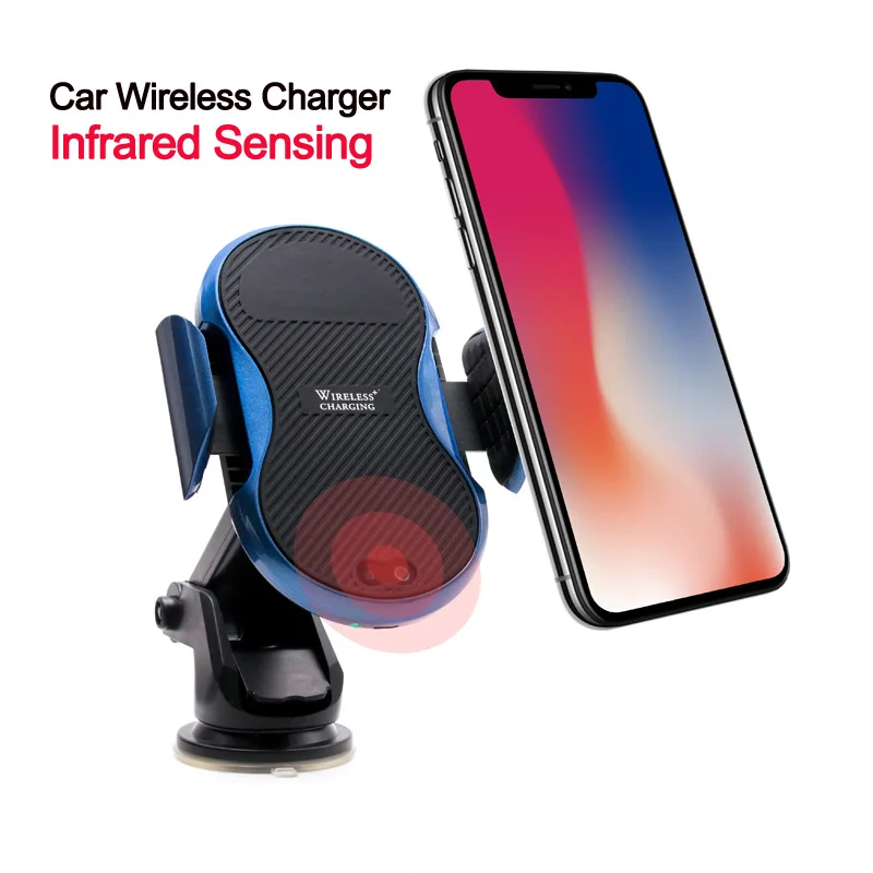 Wireless Car Charger Automatic Infrared Sensor Qi Wireless Fast Charger Mount for Samsung Galaxy S9 S9 Plus S8 iPhone X 8 7