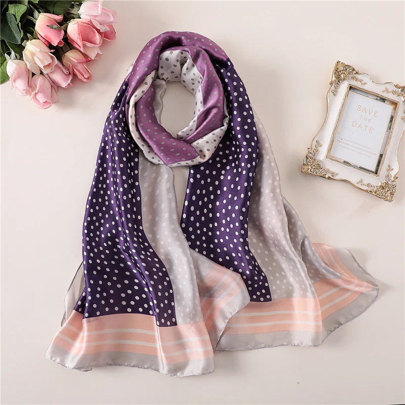

2019 new style women scarf fashion dot print smooth silk scarves neck bandana lady pashmina wraps and shawls beach stoles