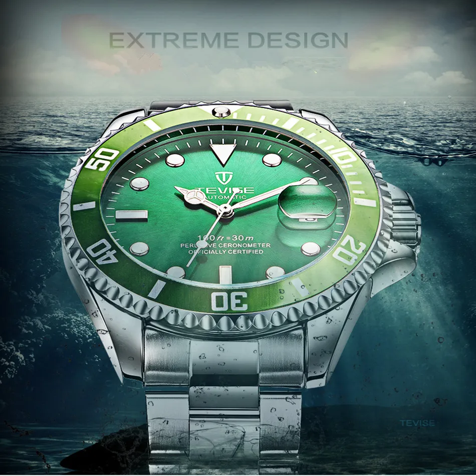 TEVISE Green Watch Men Automatic Mechanical Anti-Scratch Rotatable Outer Ring Waterproof Luminous Mens Watches Top Brand Luxury most accurate mechanical watch