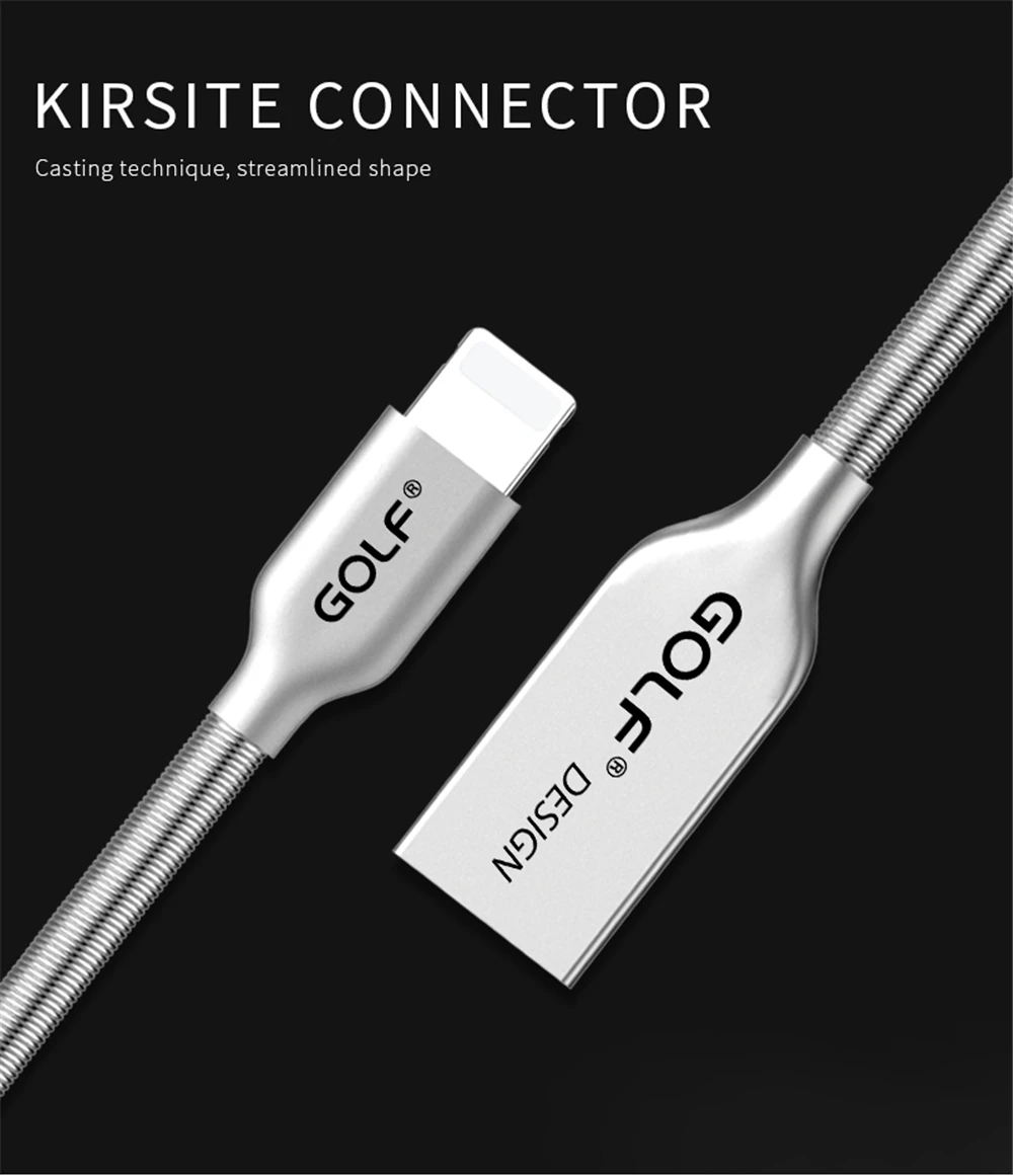 Металлический пружинный usb-кабель для зарядки и синхронизации данных GOLF 1 м для iPhone 6 S 6 7 8 Plus X XR XS MAX SE 5s 5C 5 кабель для зарядного устройства usb для мобильного телефона