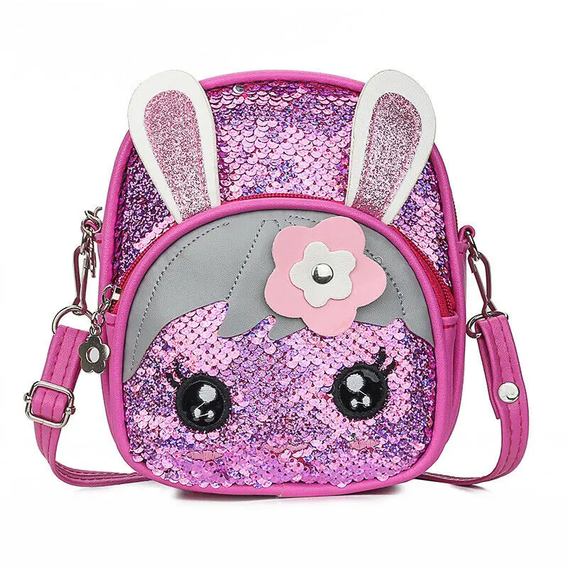 Милый рюкзак для маленькой девочки с мультяшным Кроликом, модная мини-школьная сумка с аппликацией из блесток, переносная сумка на плечо - Color: Hot Pink