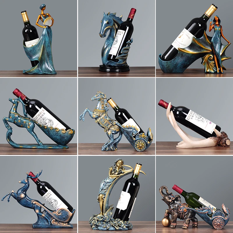 

OUSSIRRO Creative Crafts Resin Red Wine Holder Frame Swan Horse Deer Antlers Room Decoration Cattle Porcelain Animal Figurines