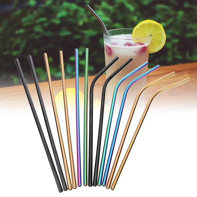 3Pcs/set Colorful Stainless Steel Drinking Straws Reusable Drinking Straw with Cleaner Brushes Party Bar Drinking Accessories