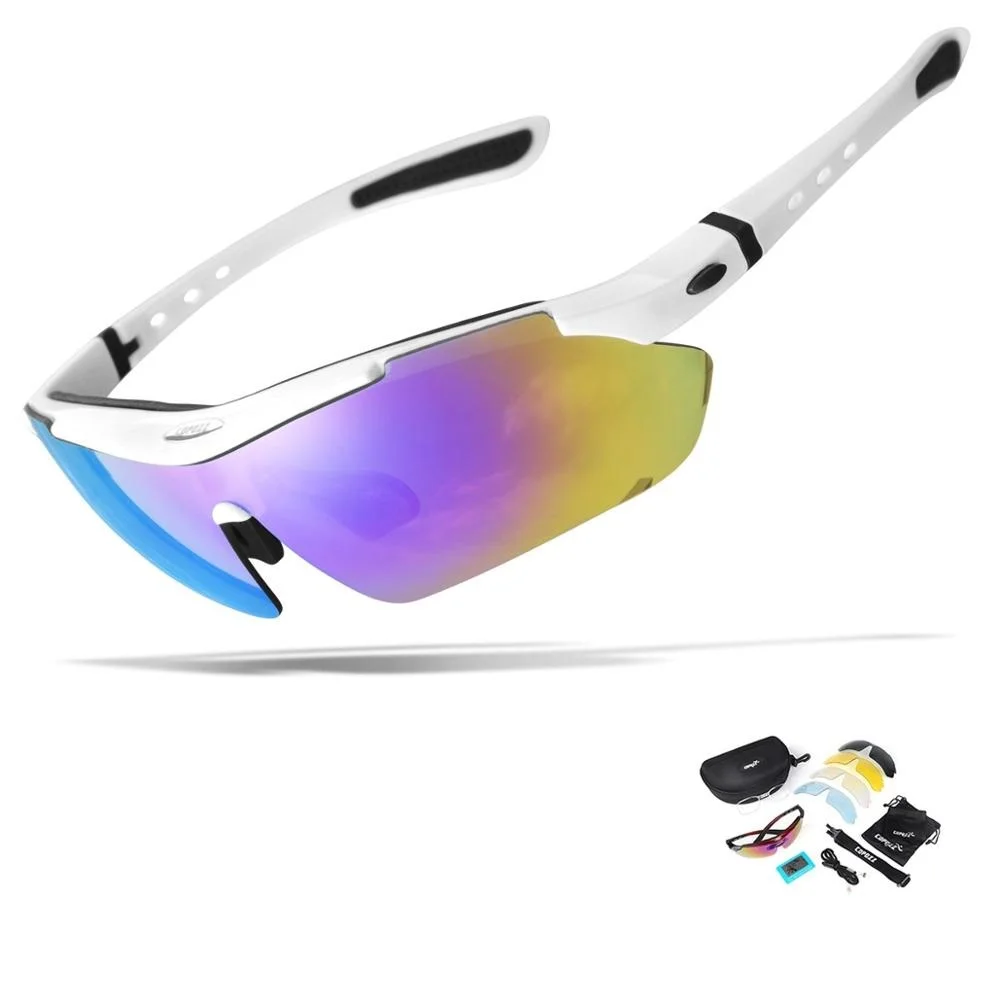 COPOZZ поляризованные велосипедные очки Дорожные мужские спортивные солнцезащитные очки для горного велосипеда MTB велосипедные очки для езды на велосипеде 5 линз - Цвет: Белый