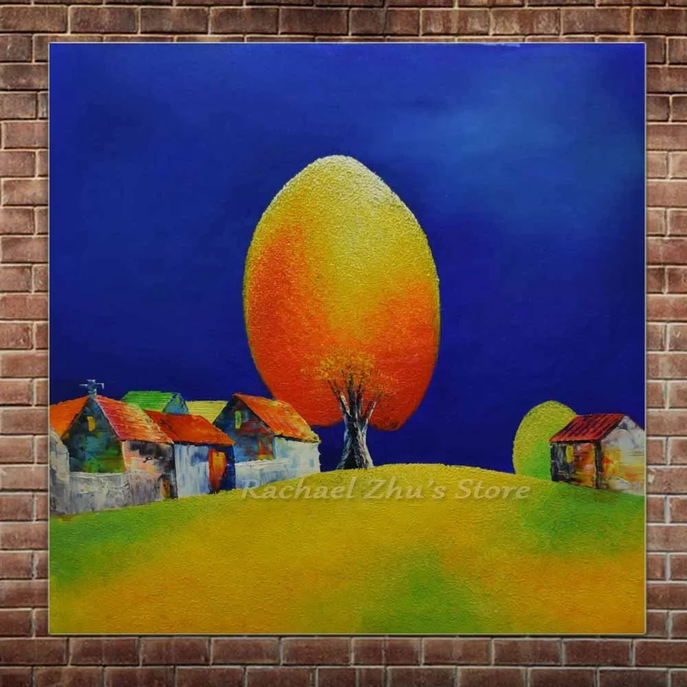 

Hand Painted Abstract Cartoon Tree andscape Oil Paintings On Canvas House Tree Wall Picture For Children's Room Home Wall Decor