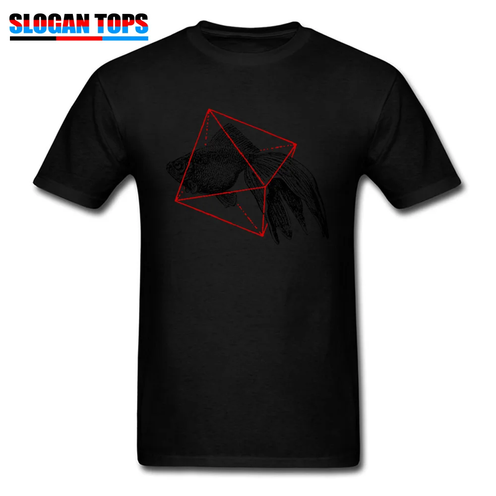 2018 Men's Tops T Shirt Fish In Geometrics Unique T-shirts 100% Cotton Short Sleeve Crazy Sweatshirts Crew Neck Fish In Geometrics black