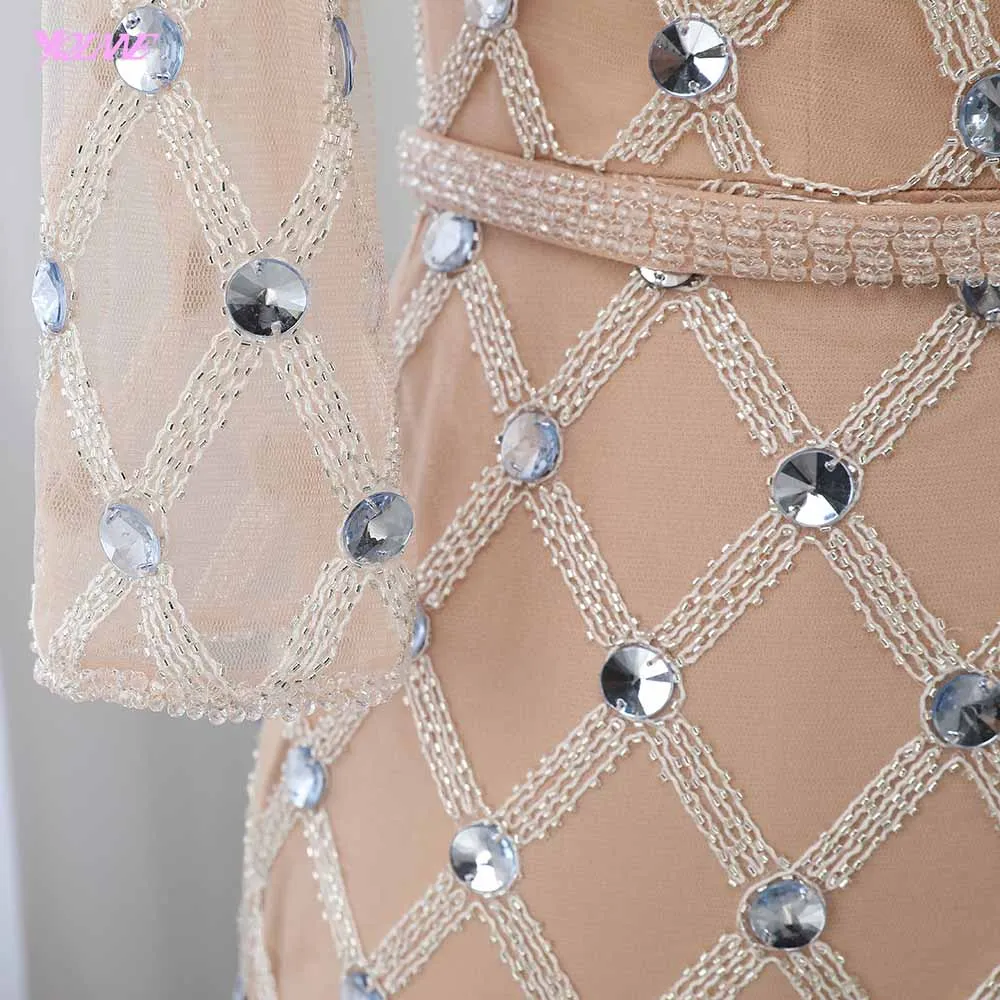 Luxury Crystals Mermaid Evening Dress Long Sleeve Robe De Soiree Evening Gown Formal Dresses