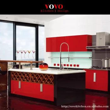 

Bright red lacquer kitchen furniture