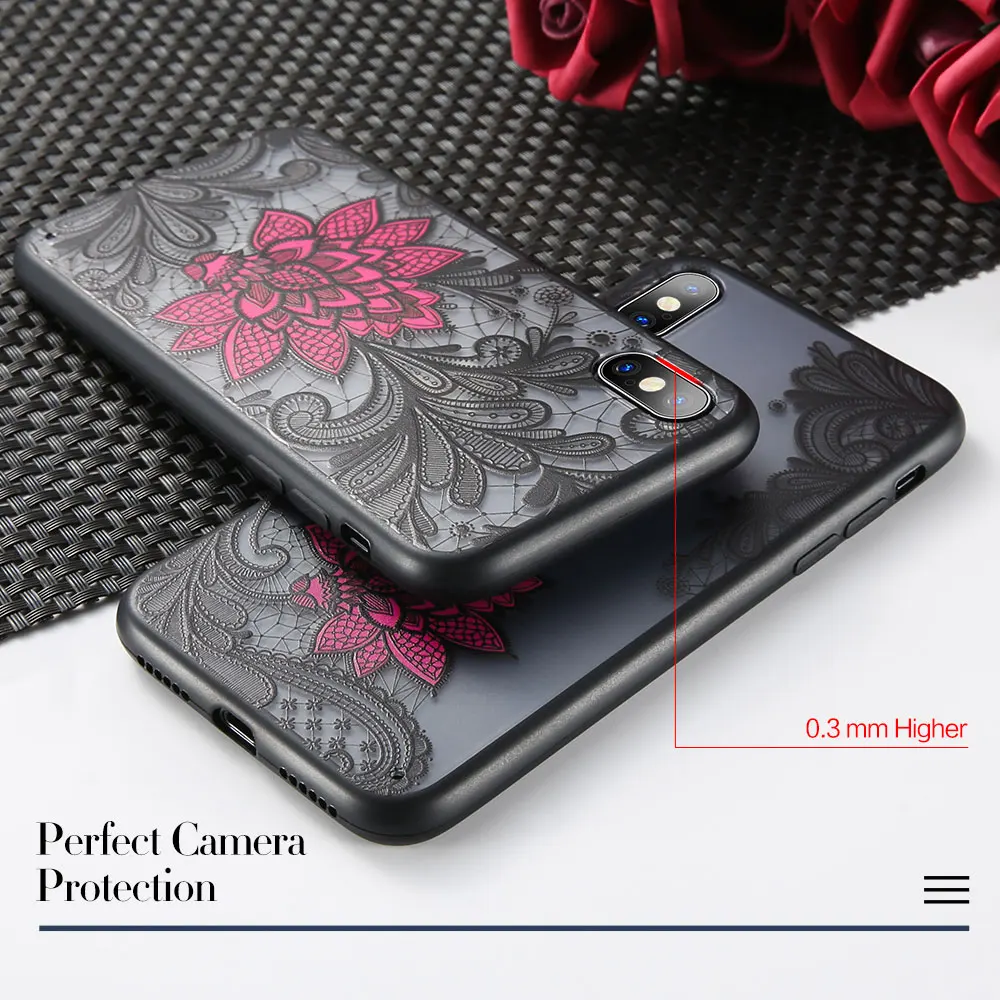 KISSCASE чехол для iPhone 7 8 6 S Plus 3D тиснением цвета: черный красный розовый цветок 5S 5 Se
