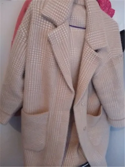 Женское шерстяное пальто с двойным покрытием, Осень-зима, кашемировое пальто из искусственной норки, клетчатая куртка, женское свободное шерстяное пальто A2412
