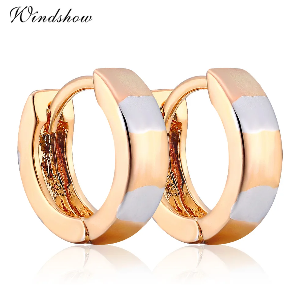 

Real Double Color Gold Color Small Round Circles Loops Huggies Hoops Earrings For Womens Girls Kids Baby Children Jewelry