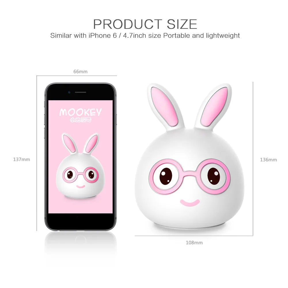 7 Colors LED Night Light Silicone Cute Cartoon Rabbit Rechargeable Decor Table Lamp Holiday Ambient Light for Girl Children Gift (4)