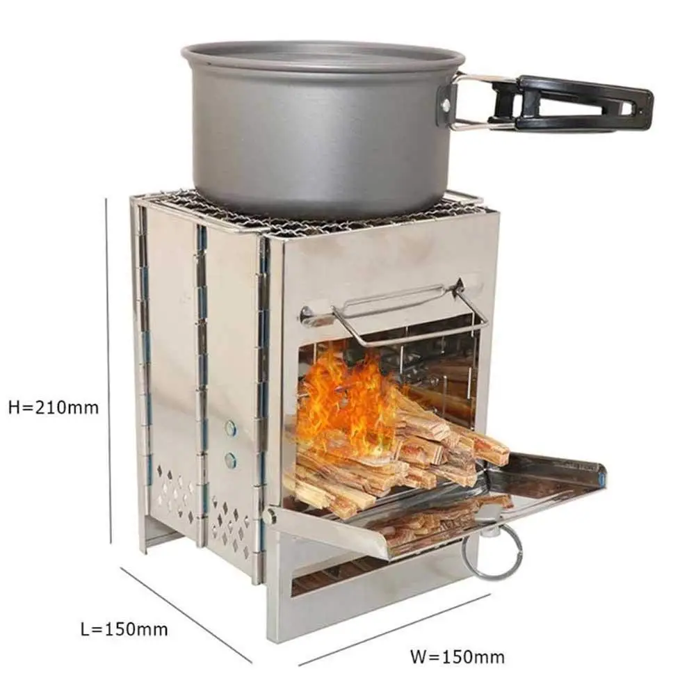 Camping Stove Wood Burning Stove Potable Folding Stainless Steel Stove, Picnic BBQ Cooker Backpacking Stove Hiking Picnic BBQ