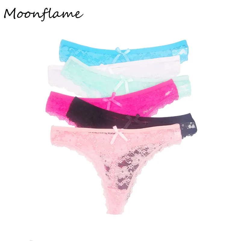 Moonflame 5 шт./Партия новое поступление женские хлопковые прозрачные кружевные стринги сексуальные стринги M L XL 87361 - Цвет: Многоцветный