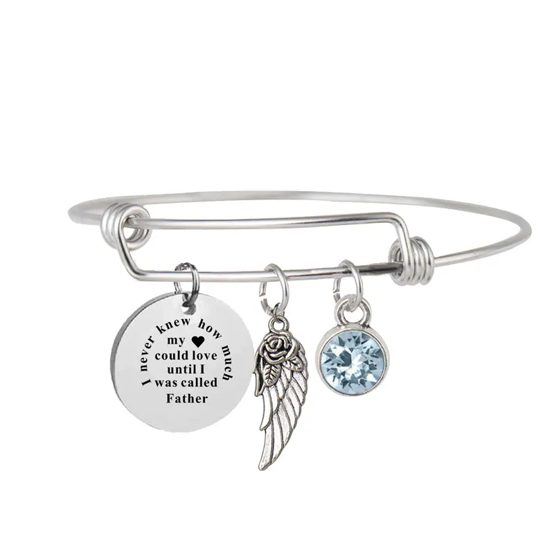 

Personalized Expandable Wire Bangle Bracelet in Stainless Steel Teacher Gifts for Women Inspirational Bracelets Charm Birthstone