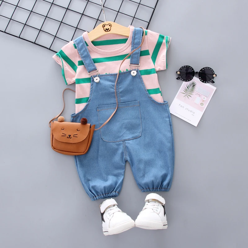 

Boys clothes sets summer 2019 children casual cotton striped t-shirt+bib pants 2pcs for boys children fashion sports clothing