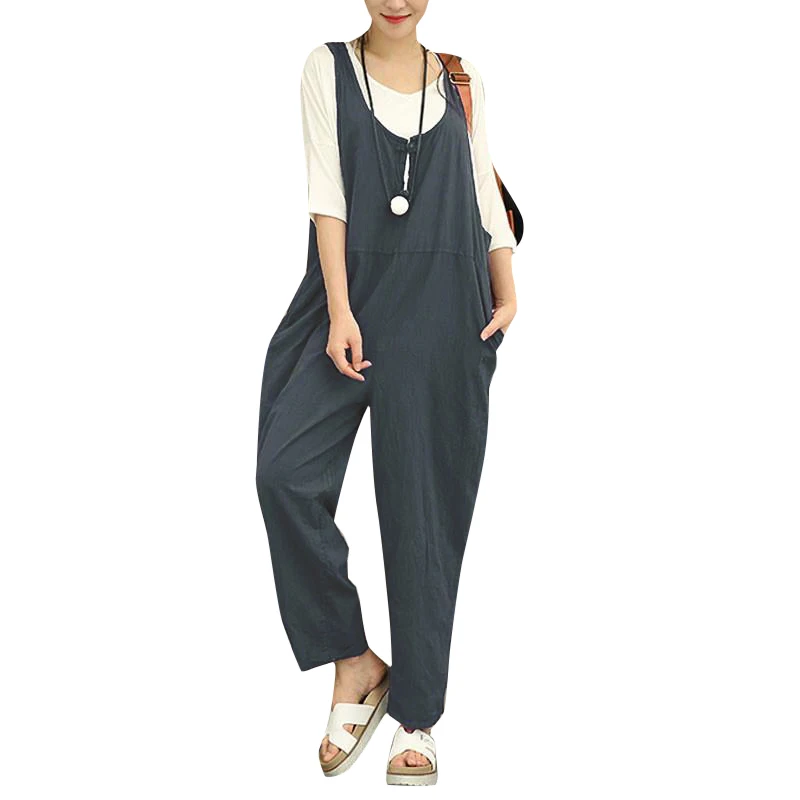 Sexy Women Summer Cotton Linen Rompers Jumpsuits Vintage Sleeveless