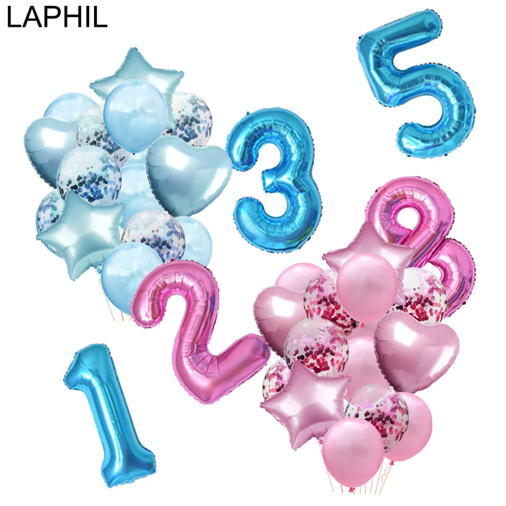 

LAPHIL Blue Pink Foil Balloons Wedding Air Balon Happy Birthday Party Decorations Kids Boy Girl Baby Shower Helium Baloon Decor