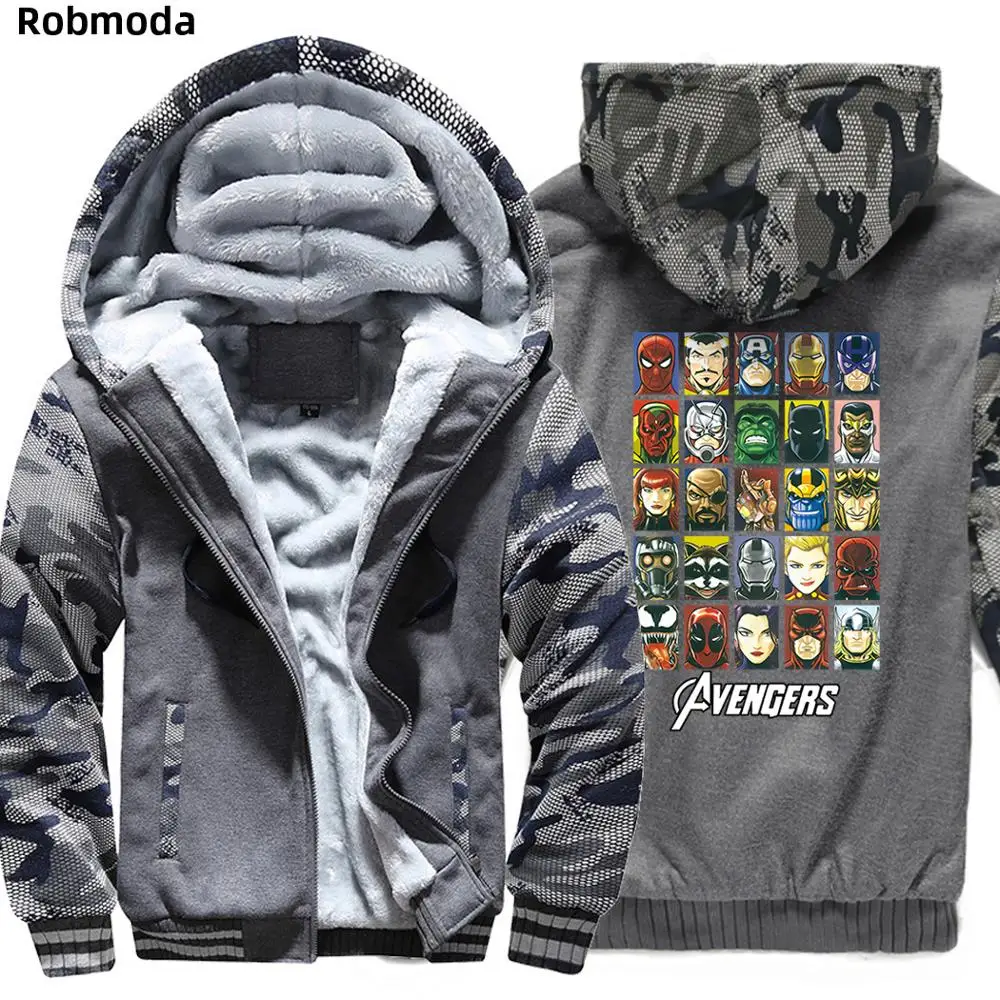 

Marvel The Avengers US Size Men's Hoodie Ken Sweatshirt Camouflage Sleeve Hooded Navy Blue Coat Jacket hoodies Lining wool coat