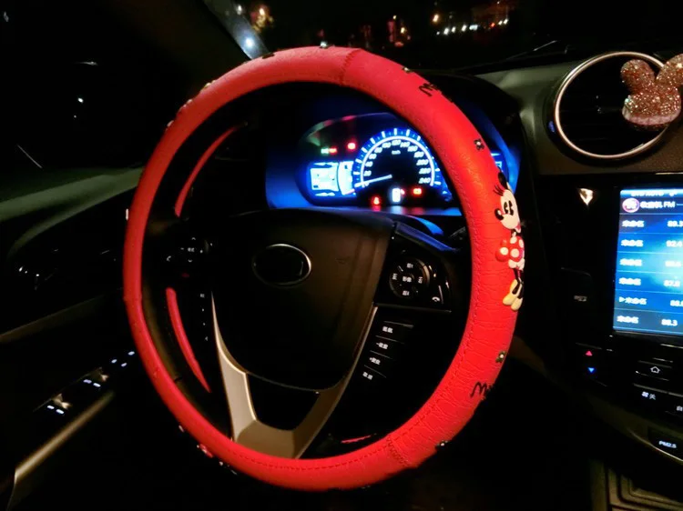 Чехол на руль с принтом Микки Мауса для автомобильного интерьера, милые чехлы на руль 38 см для девочек - Название цвета: Красный