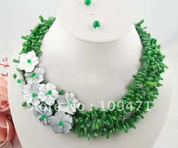 

Flower!!mother of pearl&coral&Stone necklace/earring set